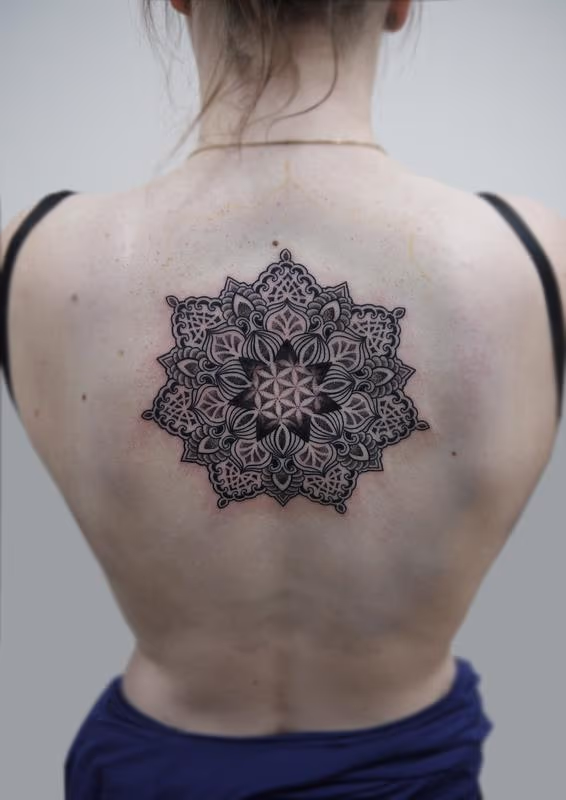dotwork linework traditional indian style mandala with flower of life