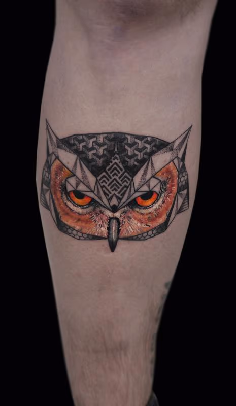 linework dotwork semi realistic color abstract owl tattoo custom style
