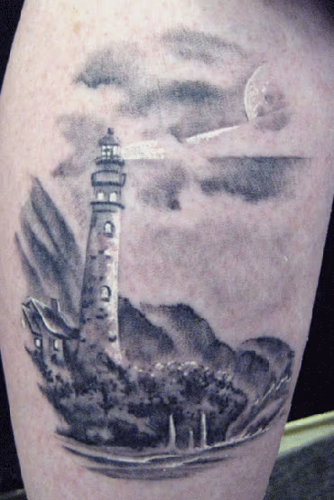 Black and Grey Lighthouse Tattoo