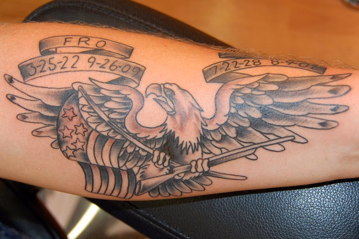 Traditional Black and Gray Eagle and Flag