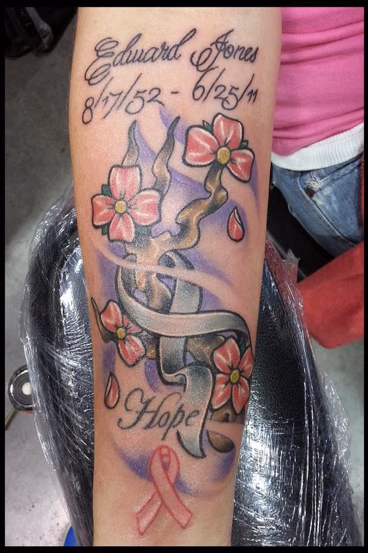 Memorial Piece Ribbon and Cherry Blossoms