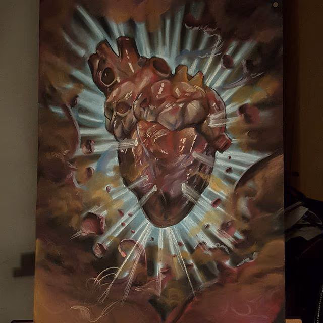 Pastel on paper , heart explosion