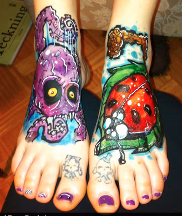 Octopus and Ladybug Foot Tattoos