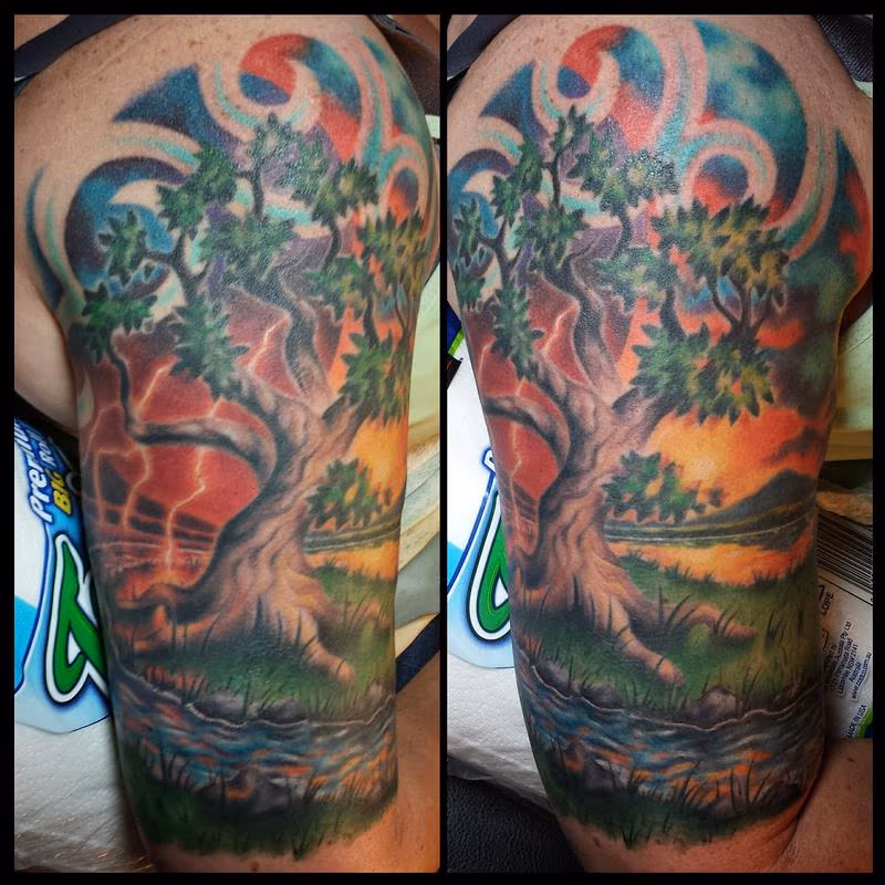 Colorful tree half-sleeve