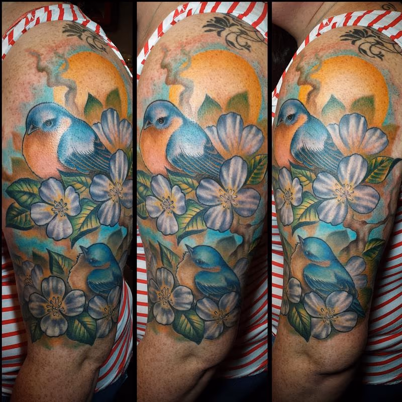 Flowers and bird half sleeve