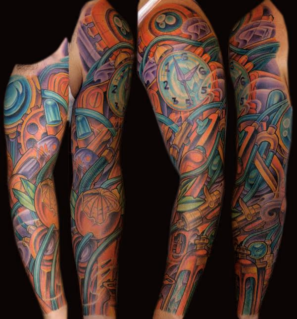 Abstract mechanical clock tattoo