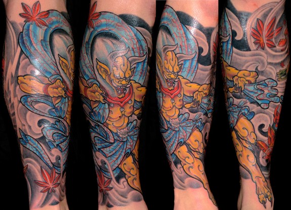 This is a tattoo of Fujin, the god of wind.