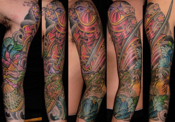This is a tattoo I did on Kyle of a Samurai and a Dragon.