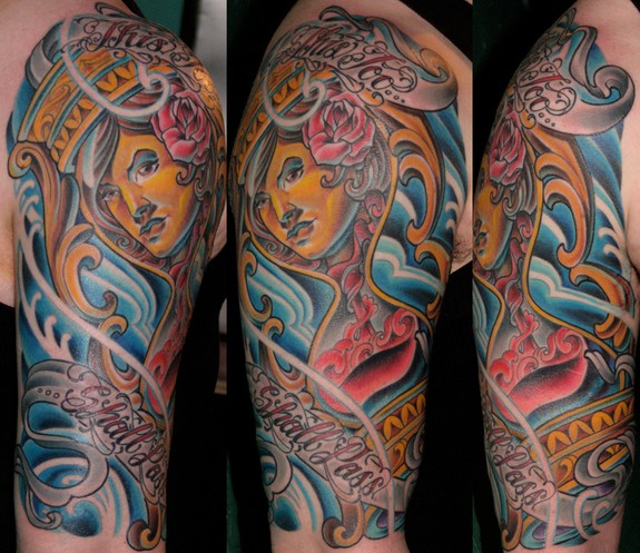 This is a tattoo I did of a woman in an hourglass.