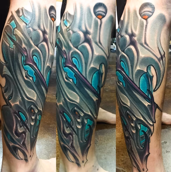 In-Progress Biomech Sleeve Tattoo
