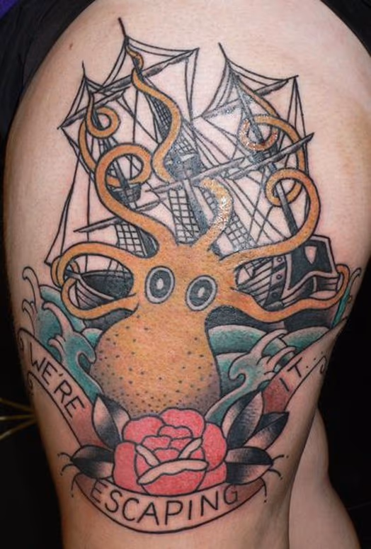 "we're escaping it..." squid tattoo