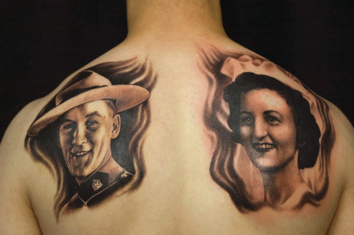 GrandParents portrait, finished at Good Point Tattoo, Oakville CA