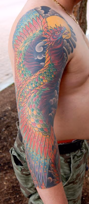 Traditional Japanese Phoenix sleeve by Eddie Molina
