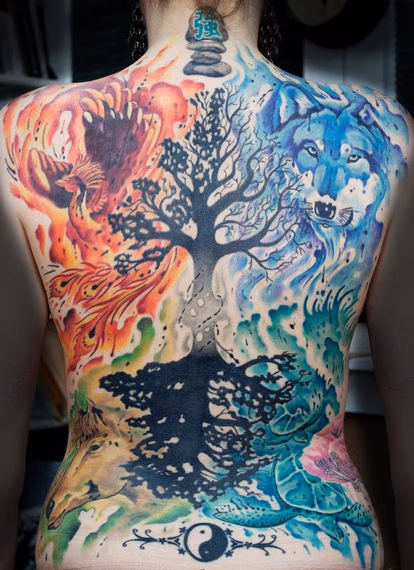 watercolor back piece of the elements