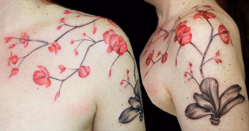 Color Orchid Blossoms Tattoo