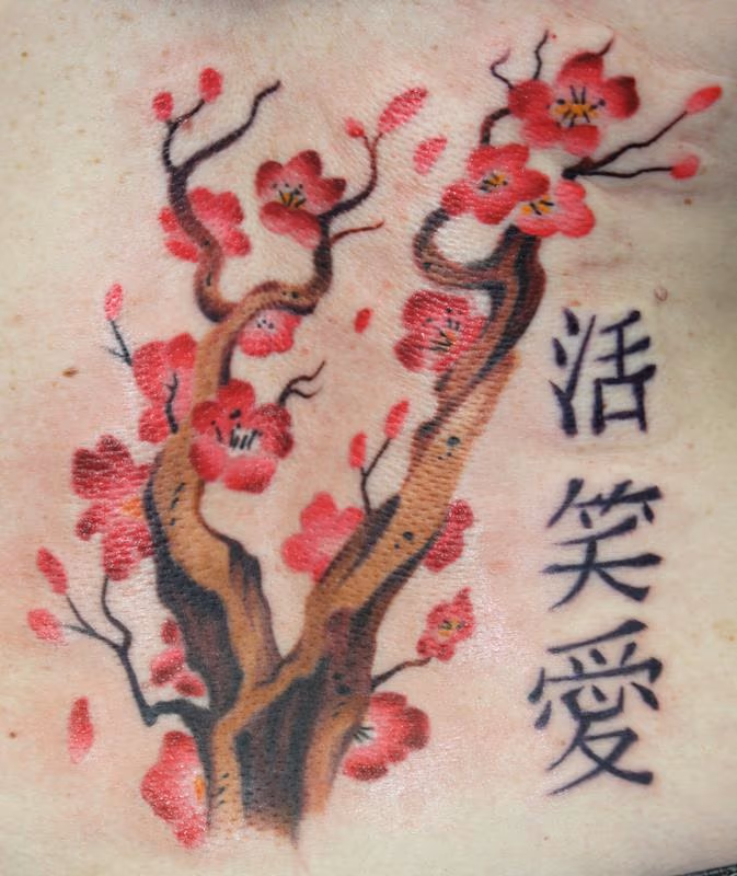 Cherry branch and Kanji