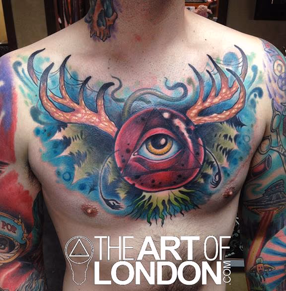 Jeff Soto inspired chest piece cover up tattoo