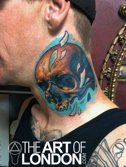 Color Skull Neck Tattoo
