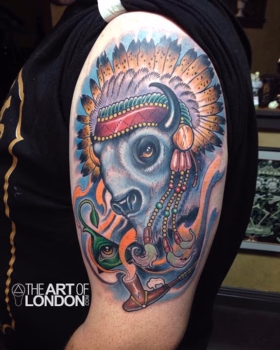 Great White Buffalo Native American Headdress Tattoo