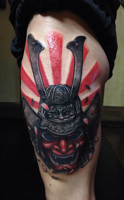 Samurai Helmet Rising Sun Tattoo