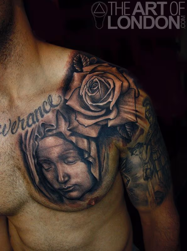 Michelangelo's La Pieta & Rose Tattoo