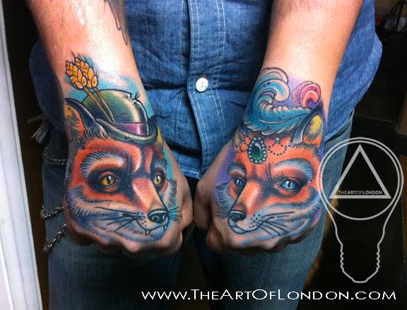 Fox Boy & Girl Hand Tattoos