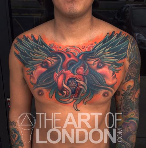 Metanoia Sacred Heart And Angels Chest Piece