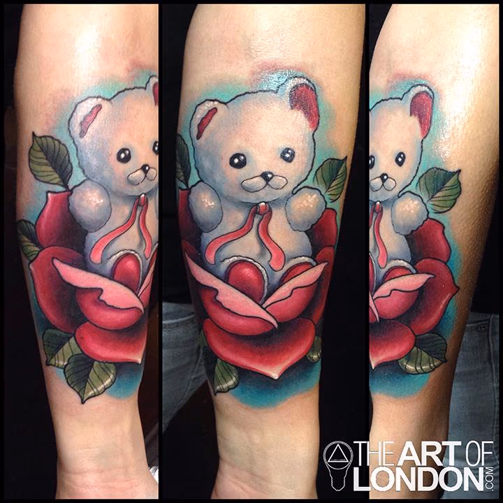 Teddy Bear and Rose Tattoo