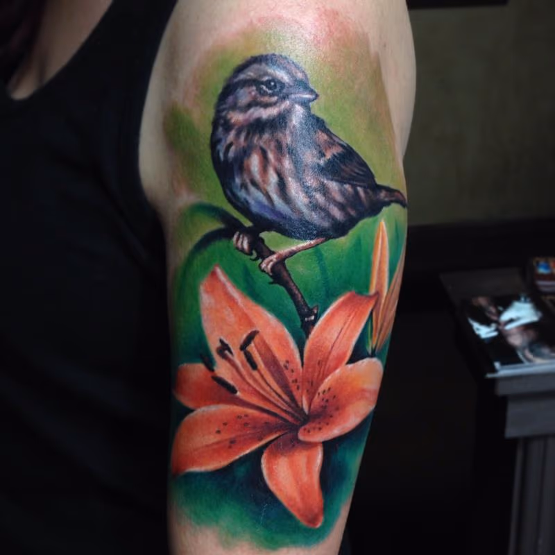 Bird and Flower Tatto