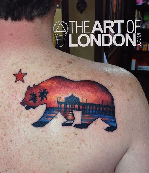 california state bear beach sunset tattoo