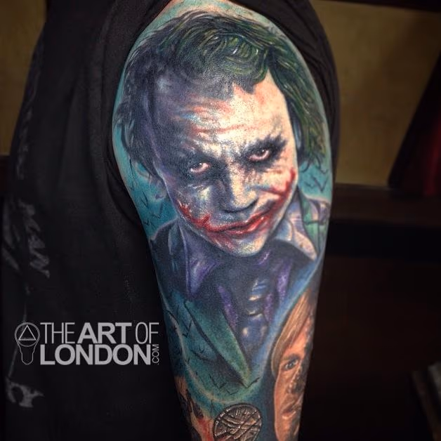 The Joker Heath Ledger Color Portrait Tattoo