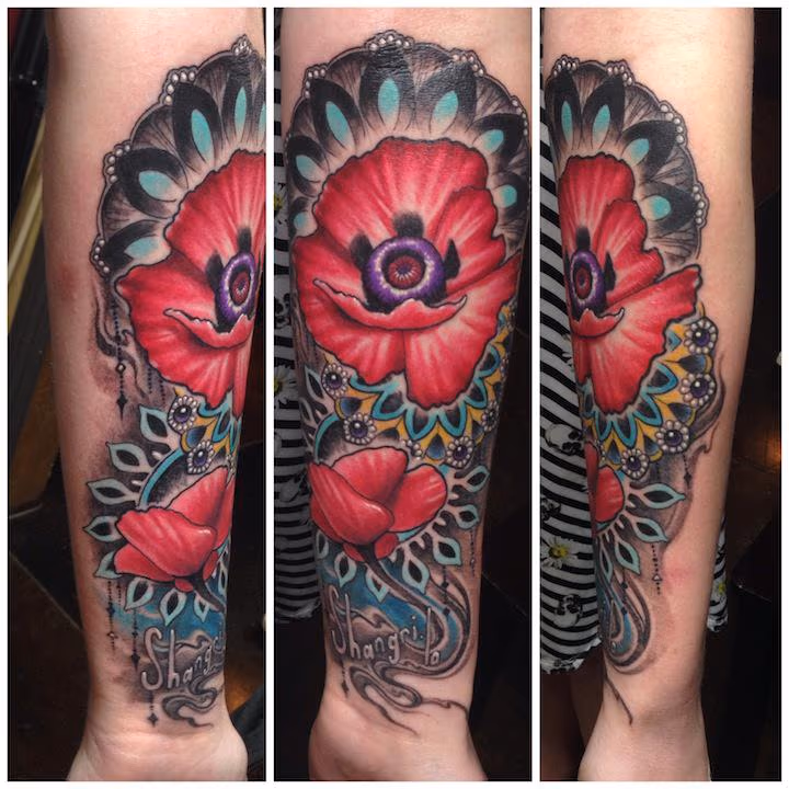 Poppy Flower Mandala Tattoo