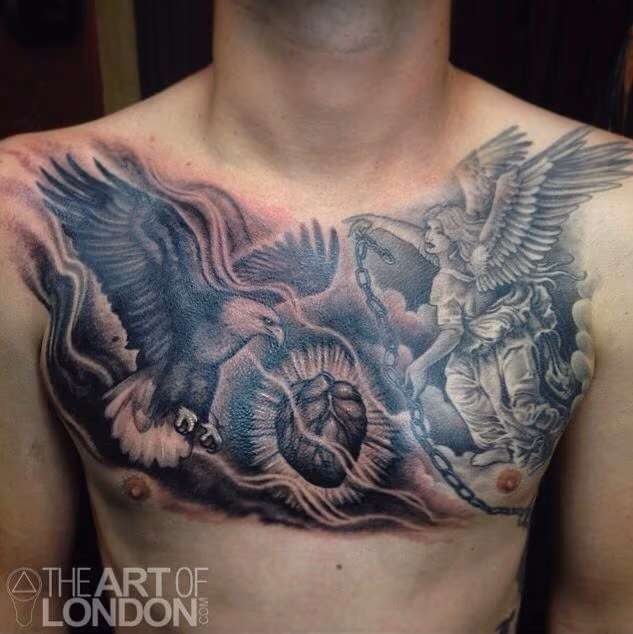 Eagle and Sacred Heart Chest Piece