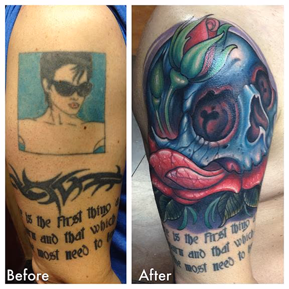 Blue Skull and Rose cover up