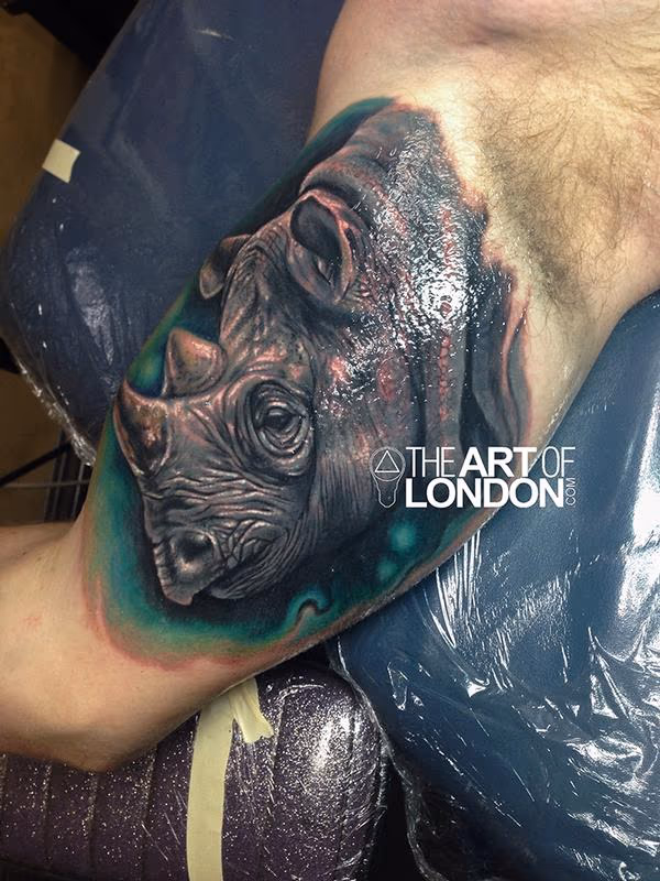 Reallstic Rhinoceros Color Realism Animal Tattoo