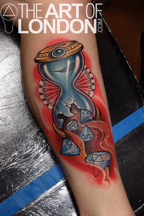 Hour Glass & Diamonds Tattoo