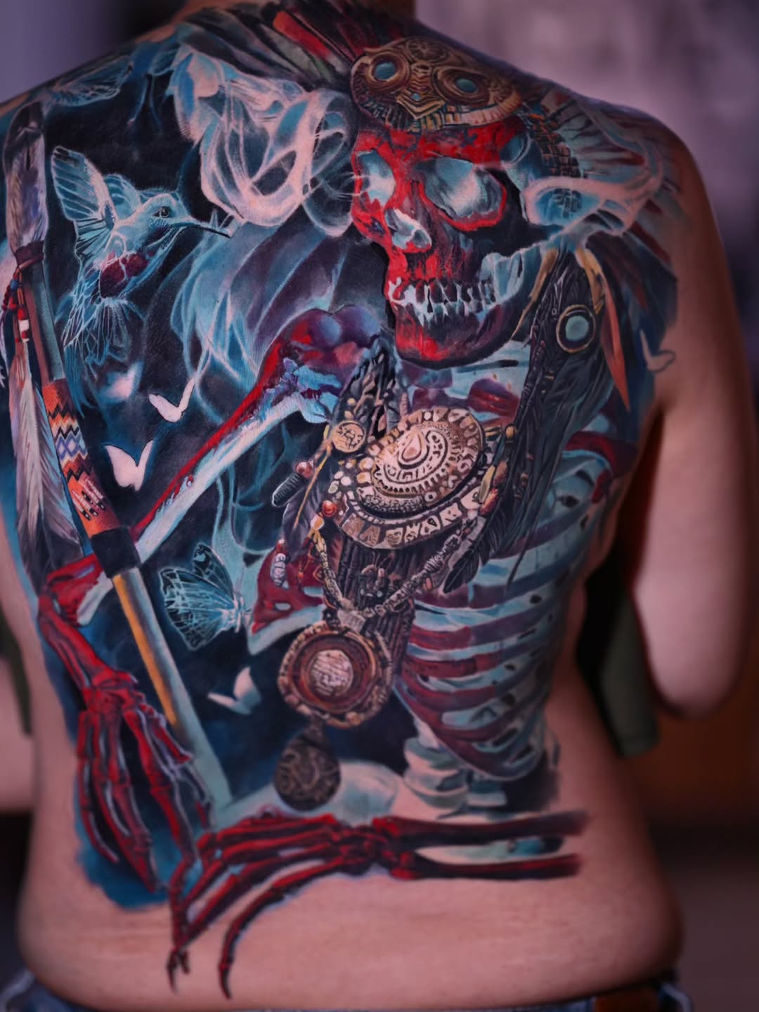 Mictlantecuhtli Aztec mythology back piece in color