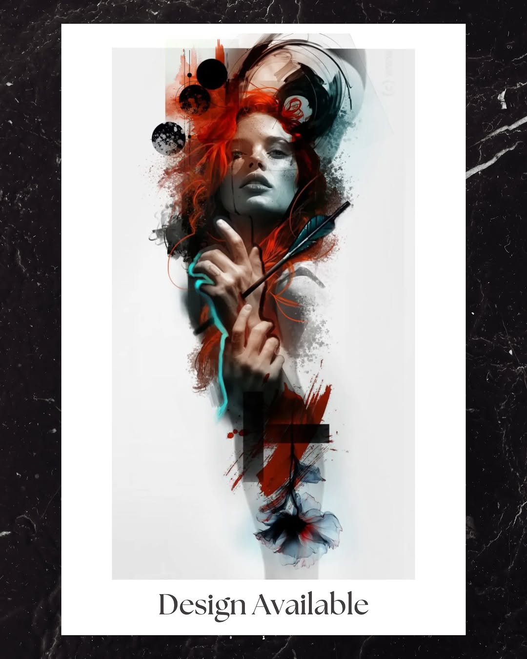 Surreal portrait with watercolor and geometric design