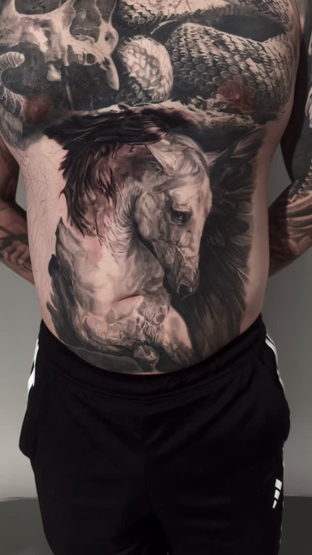 #WIP Pegasus project by @lionsdenart. Andrew will be @nyempirestatetattooexpo on May 22-24.