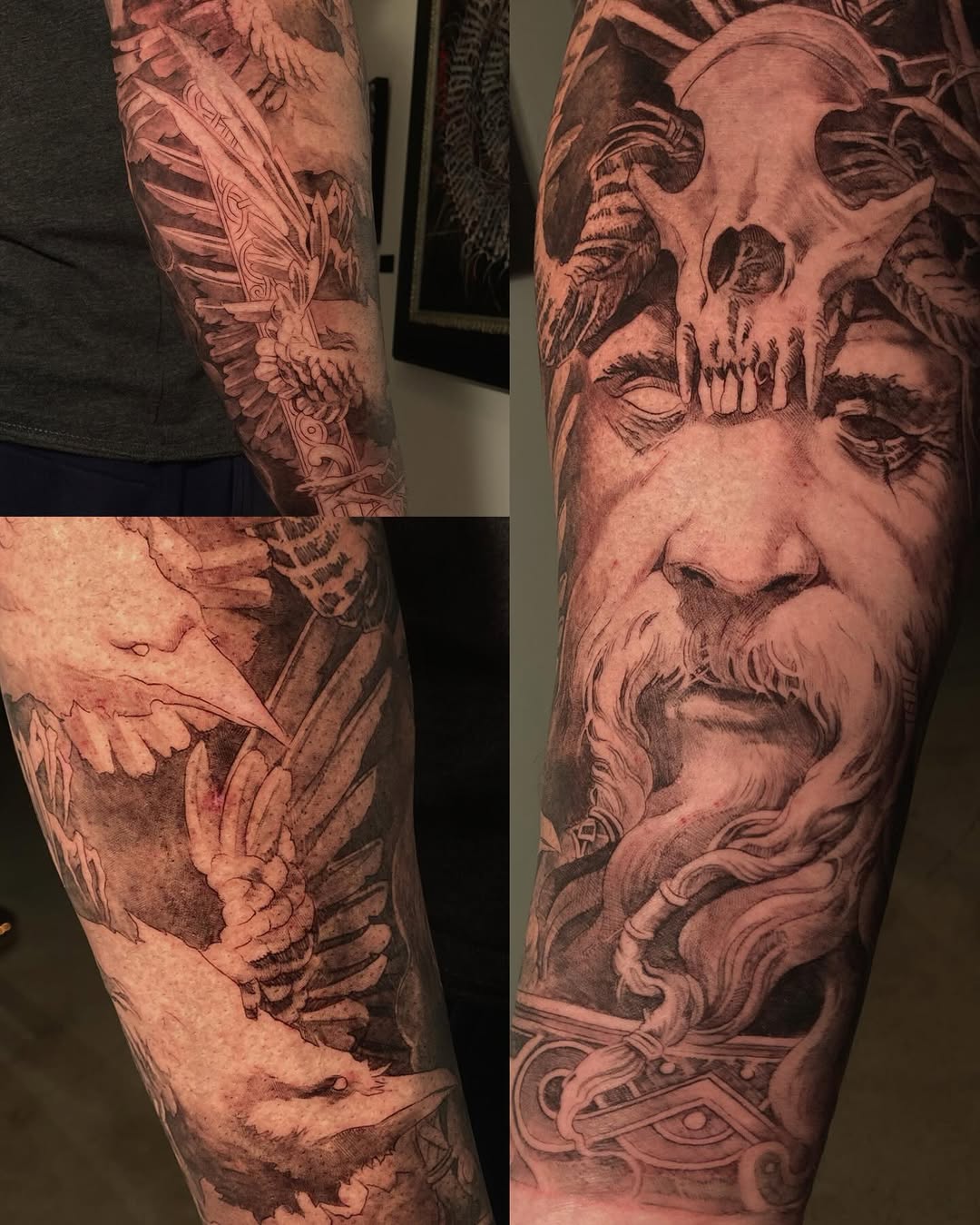 Odin mythology sleeve, black-and-grey first pass