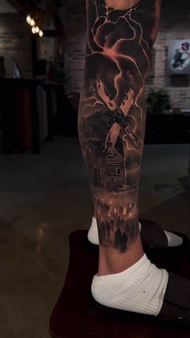 Finished Frankenstein monster themed leg sleeve by @ricardodecruzart. What classic monster would you get tattoo’d?