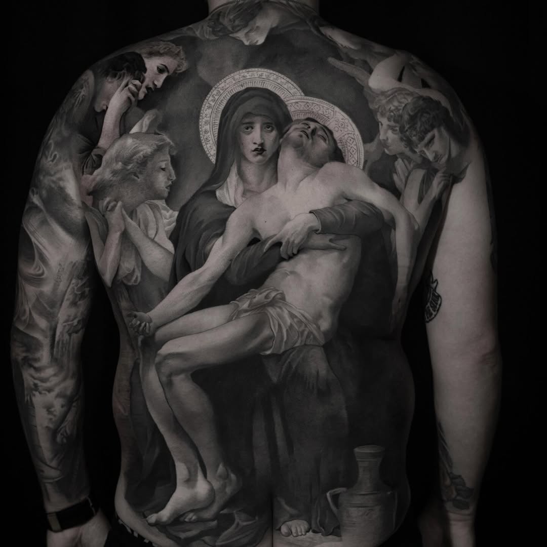 Religious back-piece with Madonna and Christ figure