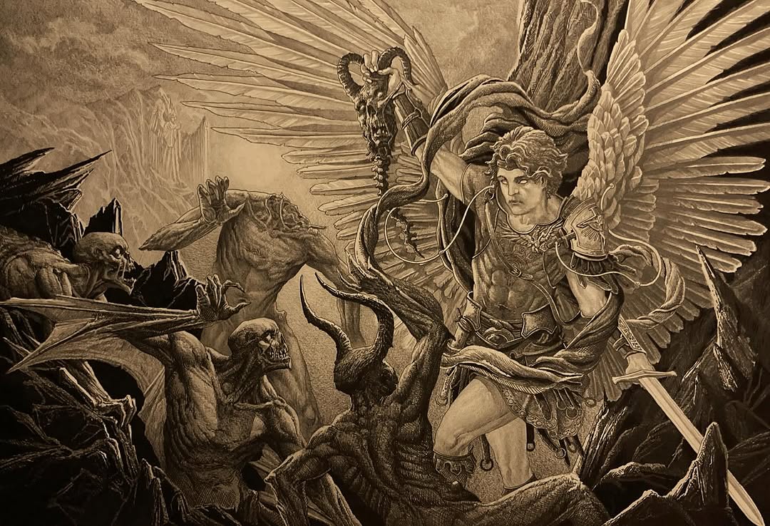 St. Michael, Graphite pencil on Durex paper by @sebaslopeztattoo. Stay Creative.