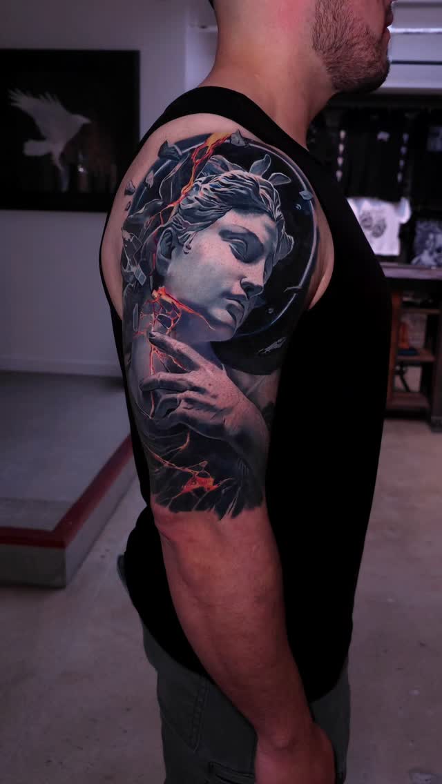 Portrait with surreal background, half-sleeve