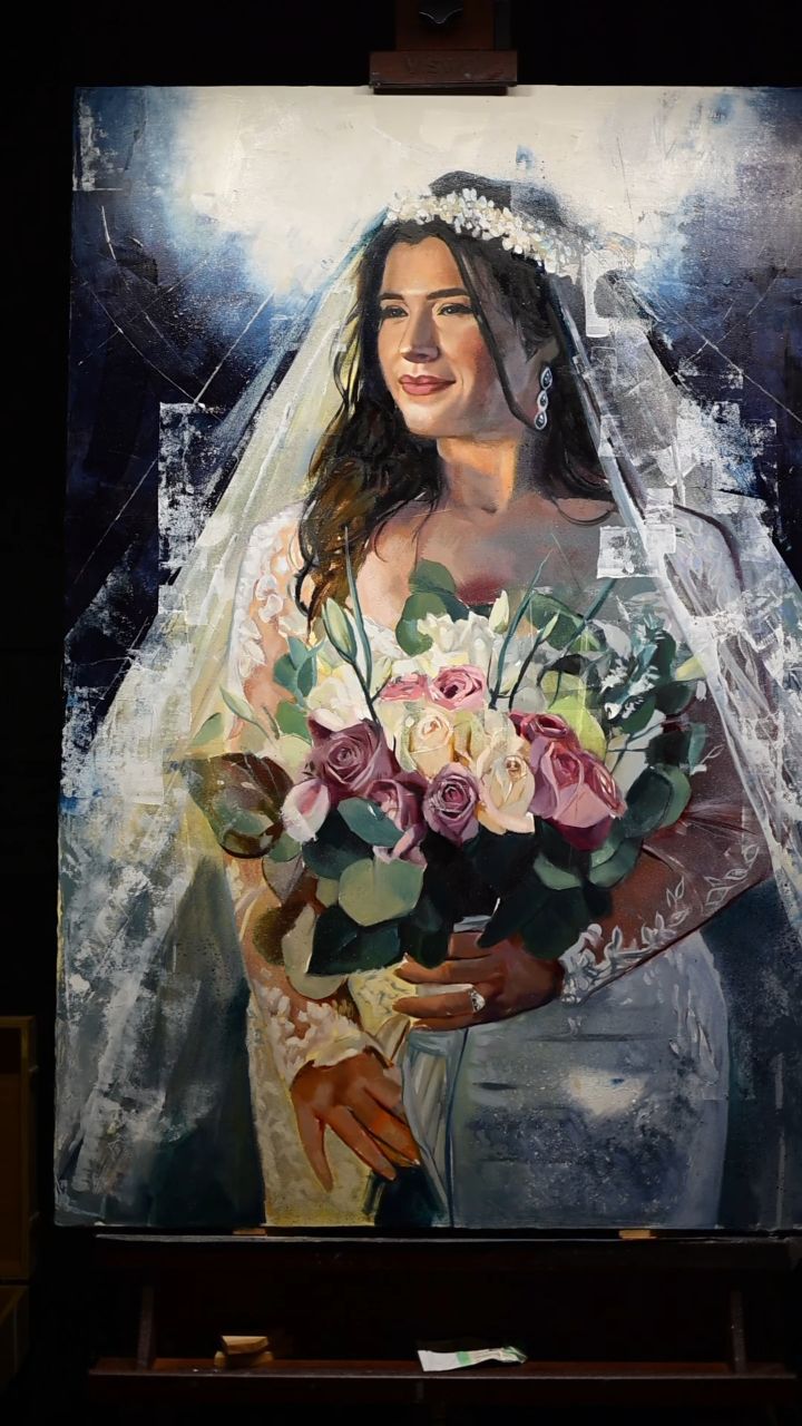 Wedding day bride portrait oil painting