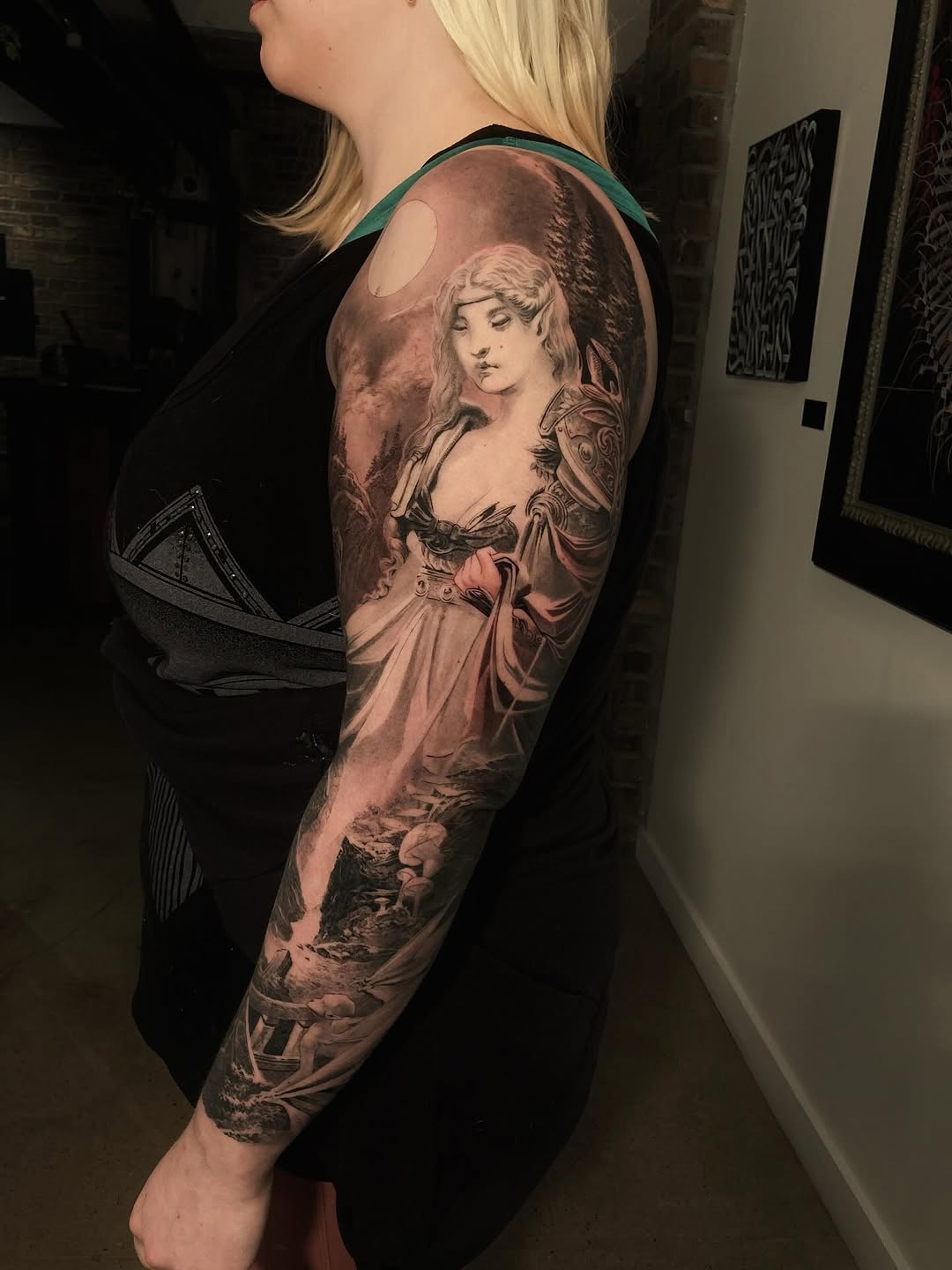 Portrait sleeve with fantasy figure in realism style