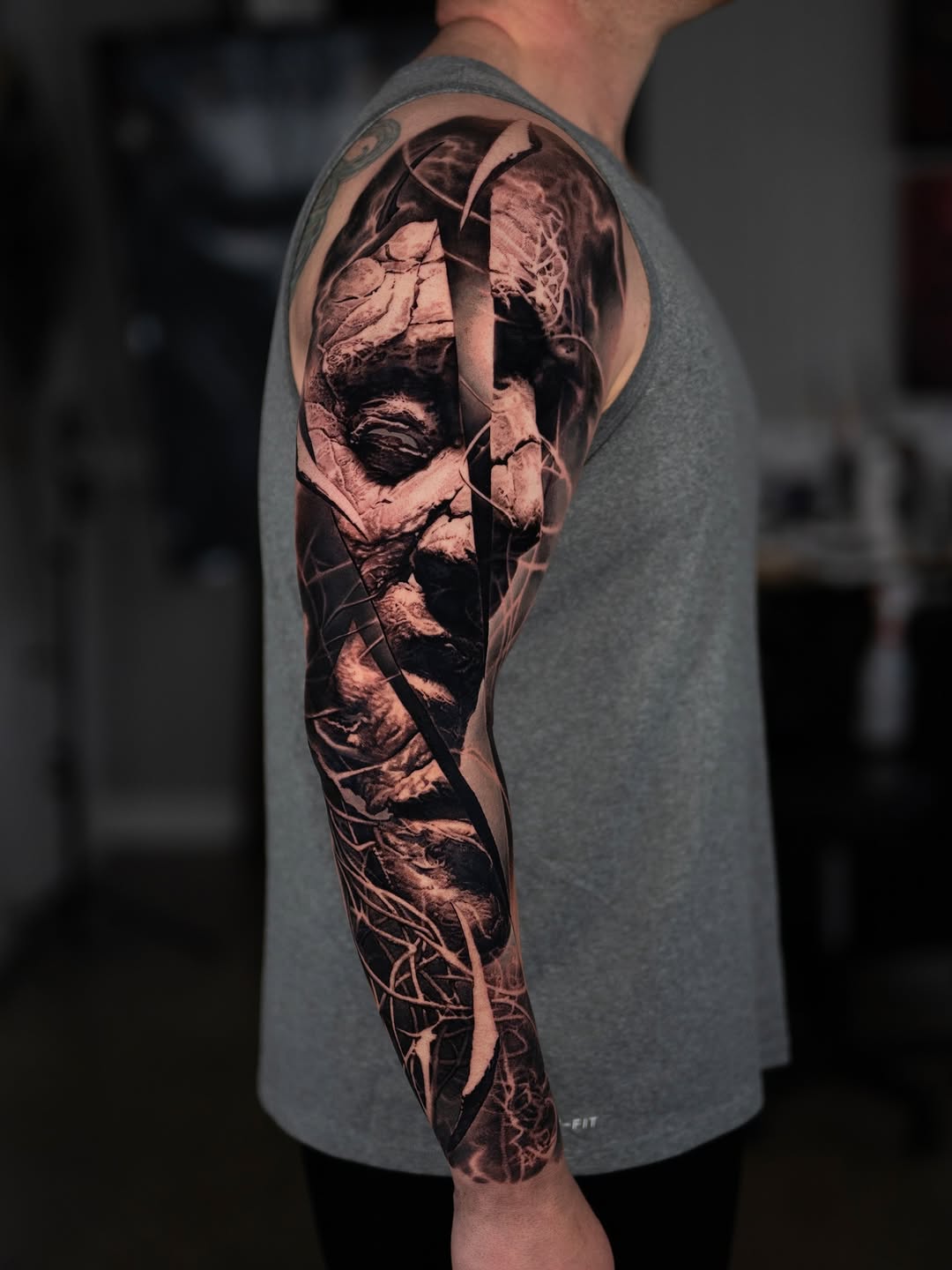 Sculptural realism full sleeve with branches