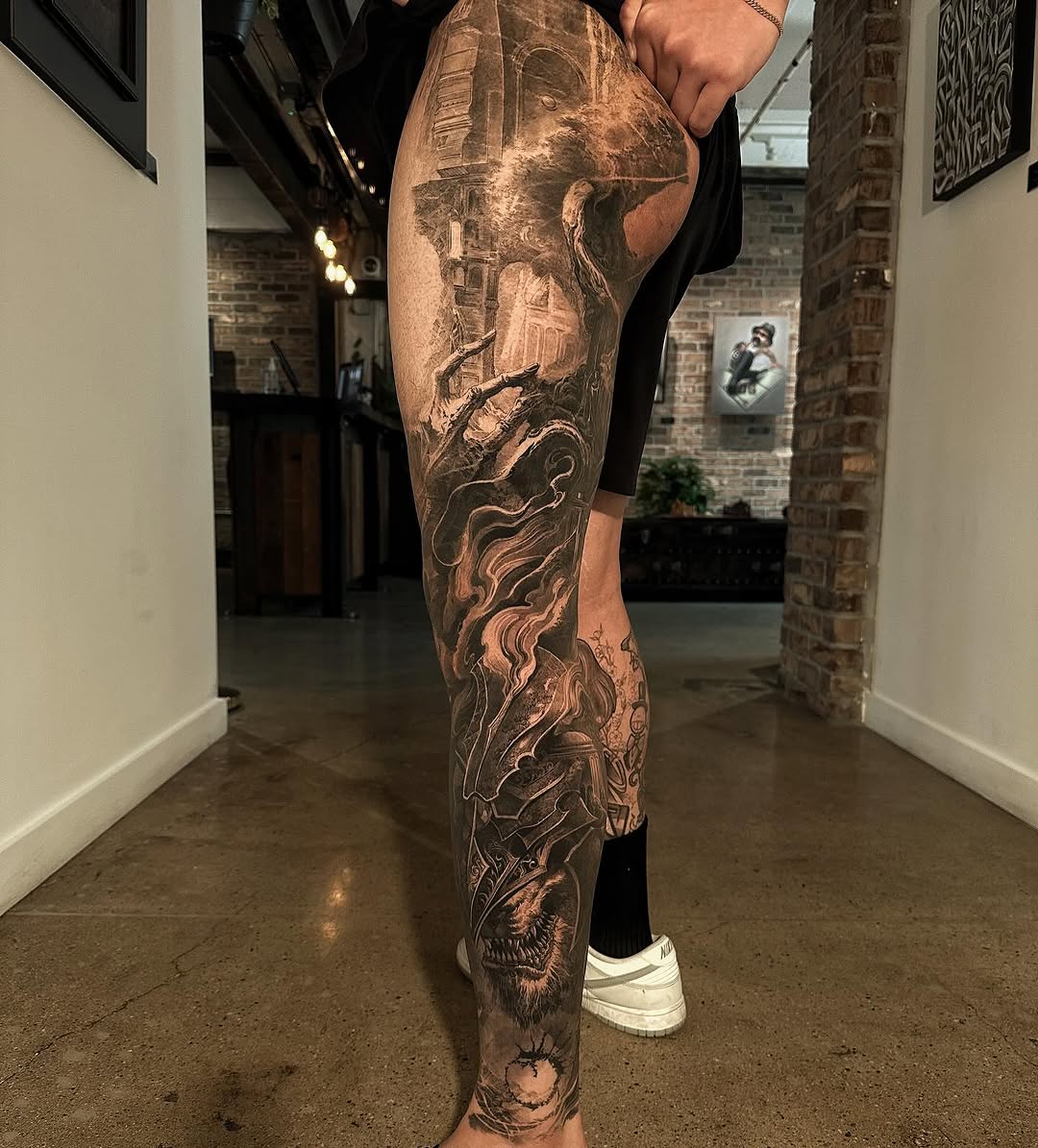 Elden Ring leg sleeve in realism black-and-grey