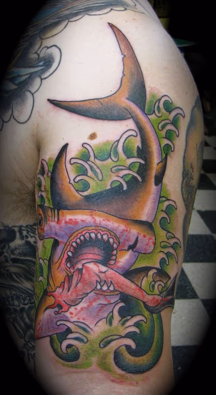 hammer head shark traditional tattoo
