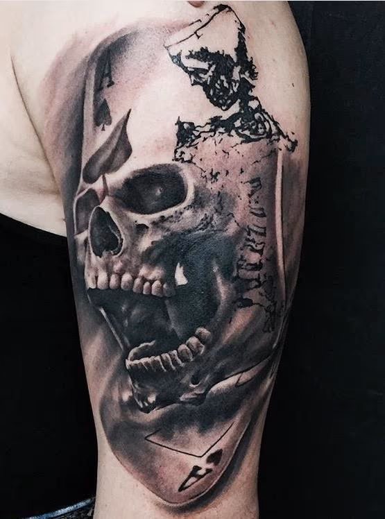 Skull, Skeleton, and Cards Tattoo